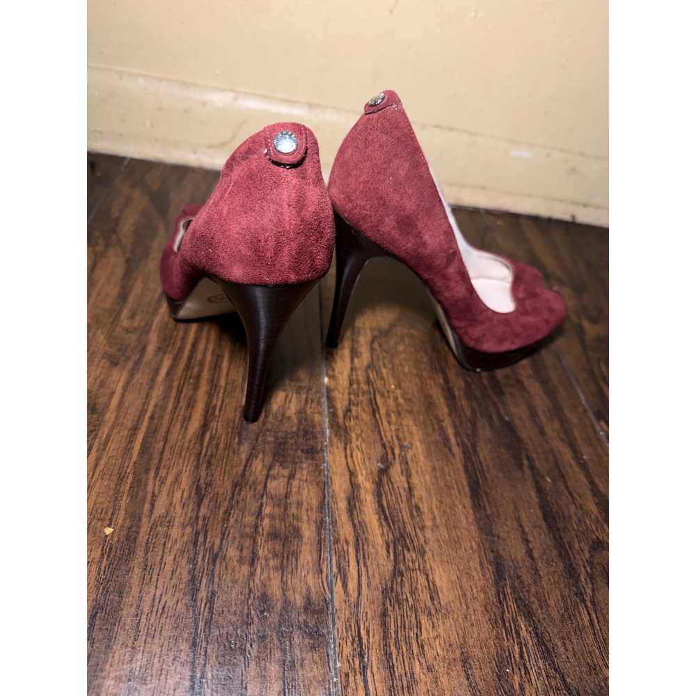 MICHAEL Michael Kors Red Suede Peep Toe High Heel Pumps - Picture 6 of 7